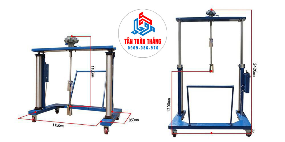 Kích thước máy khuấy thùng IBC 1000 lít